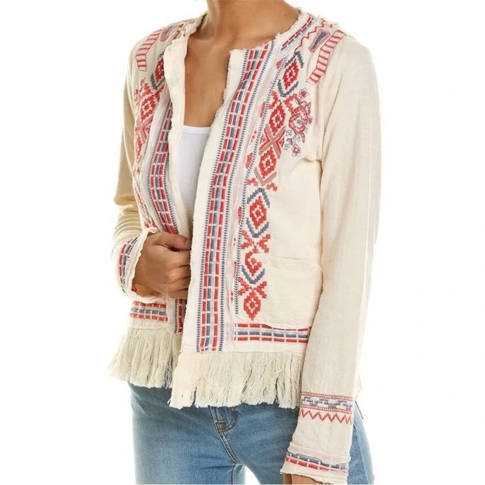 JOHNNY WAS Yatzil Embroidered Fringe Jacket in Vanilla Size L - Picture 12 of 14